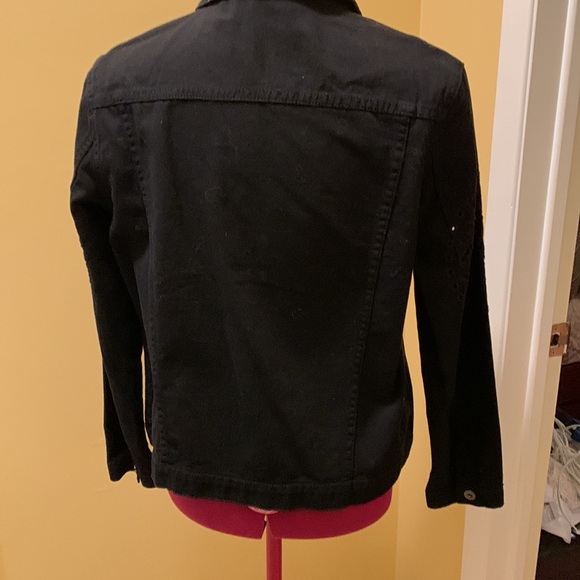 JustFab Black Jean Jacket with embroidered cut outs - Picture 7 of 13
